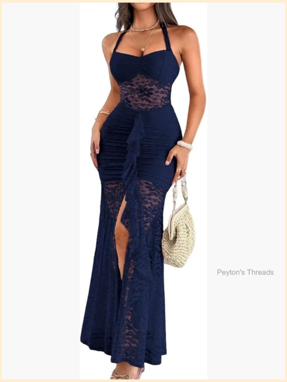 Sexy Lace Bodycon Mermaid Maxi Prom Dress Halter Slit